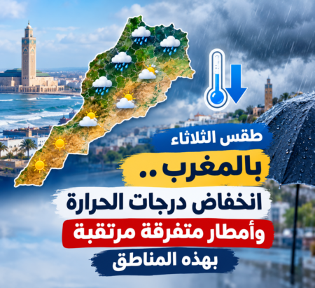 طقس الثلاثاء بالمغرب.. انخفاض درجات الحرارة وأمطار متفرقة مرتقبة بهذه المناطق